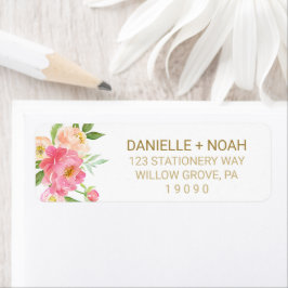 Étiquette Mariage de fleurs de tourbe rose et de poitrine ro