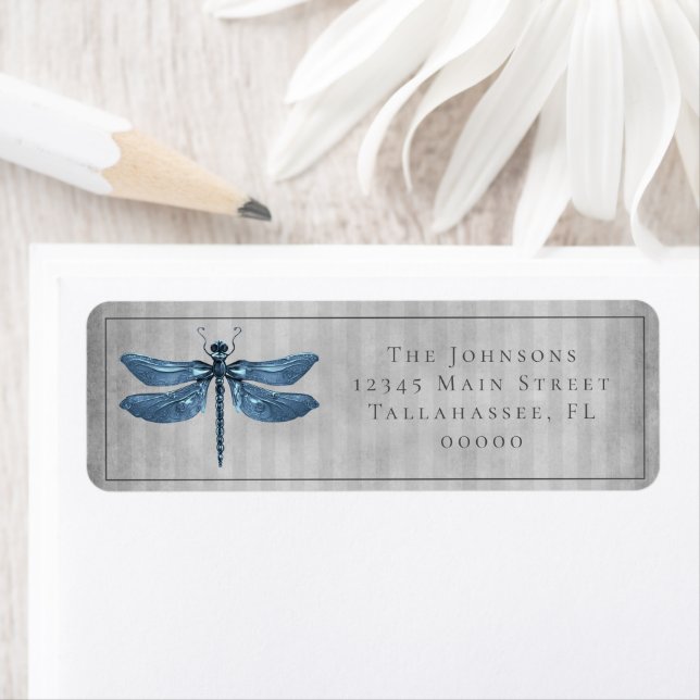Étiquette Mariage de libellules à bijoux bleu (En situation)