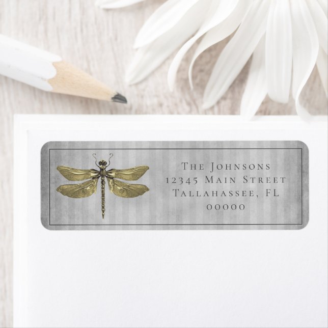 Étiquette Mariage de libellules à bijoux en or (En situation)