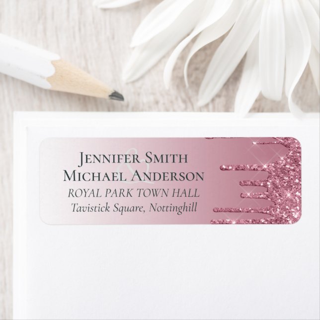 Étiquette MARIAGE de Parties scintillant rose BUDGET (En situation)