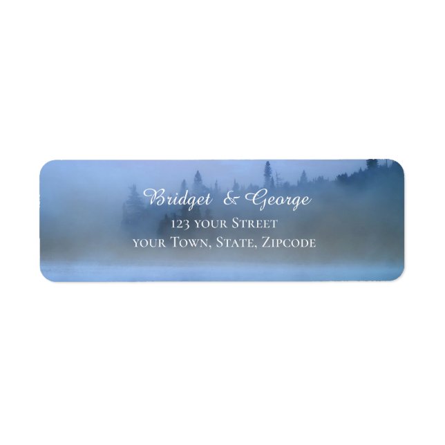 Étiquette mariage de paysage forestier bleu poussiéreux (Devant)
