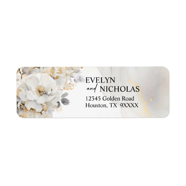 Étiquette Mariage de pivoine florale gris or retour (Devant)