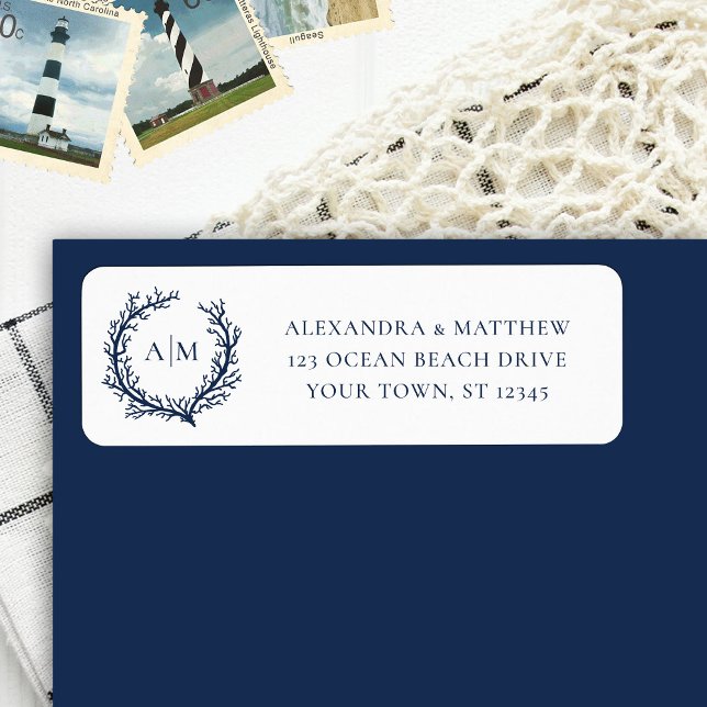 Étiquette Mariage de récif corallien Nautique Adresse de ret (Créateur téléchargé)