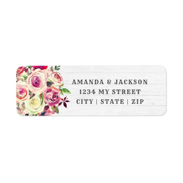 Étiquette Mariage de Rose rose et vert pâle Adresse de retou (Devant)