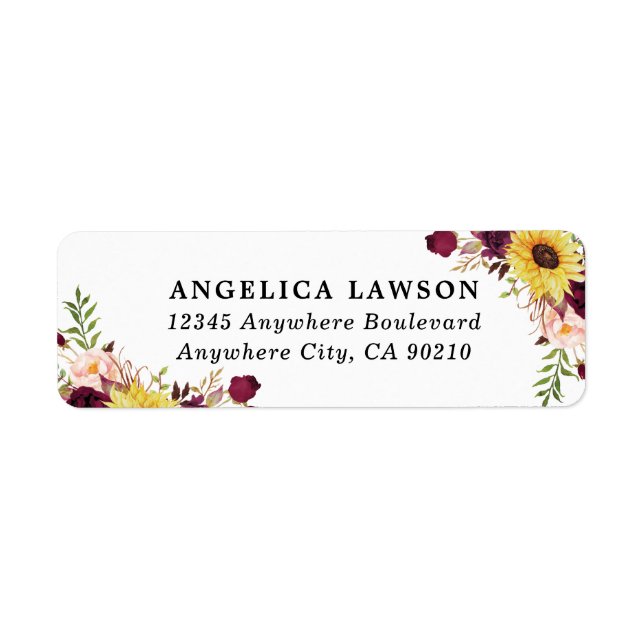 Étiquette Mariage de Sunflower Burgundy Red Blush Peony (Devant)