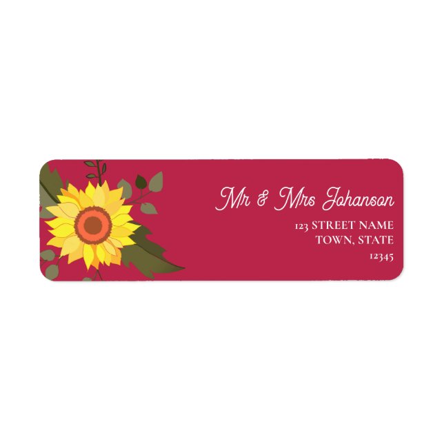 Étiquette Mariage de tournesol Adresse de retour (Devant)