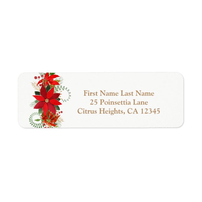 Étiquette Mariage d'hiver Rouge Blanc Poinsettia Fête (Devant)