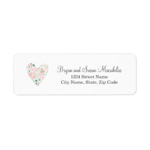 Étiquette Mariage du coeur floral - Adresse de retour