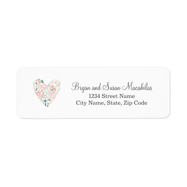 Étiquette Mariage du coeur floral - Adresse de retour (Devant)