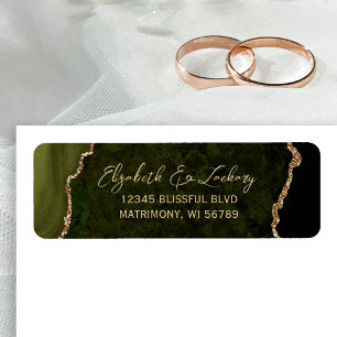 Étiquette Mariage du script d'agate vert olive Adresse de re