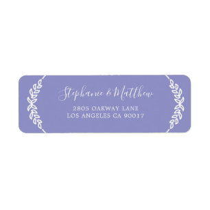 Étiquette Mariage élégant avec feuillage blanc violet modern