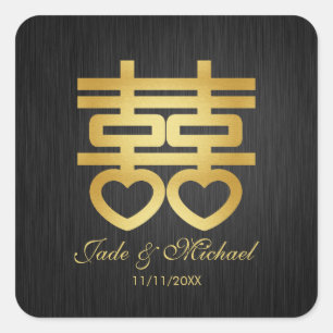Étiquette Mariage élégant chinois double bonheur