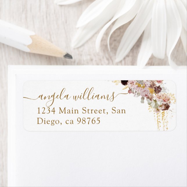 Étiquette Mariage Élégant Fleurs Sauvages Aquarelle Automne (En situation)