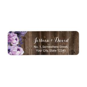 Étiquette Mariage élégant floral pourpre rustique de grang