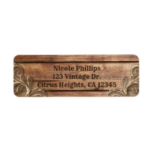 Étiquette Mariage Élégant Occidental Rustique Vintage Bois D