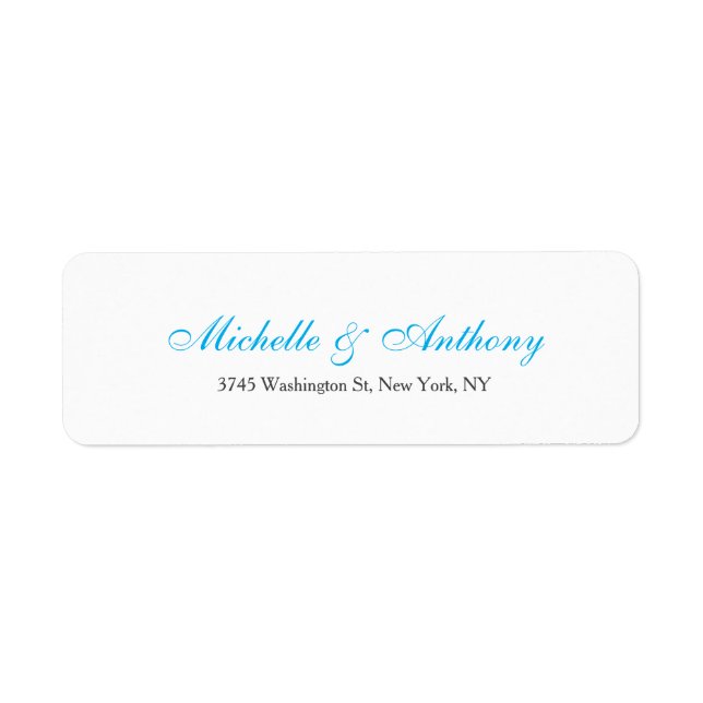 Étiquette Mariage Élégant Script Creative Sky Blue Blanc (Devant)