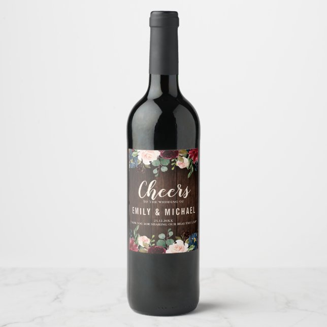 Étiquette mariage en bois de la marine rouge de Bo (Devant)