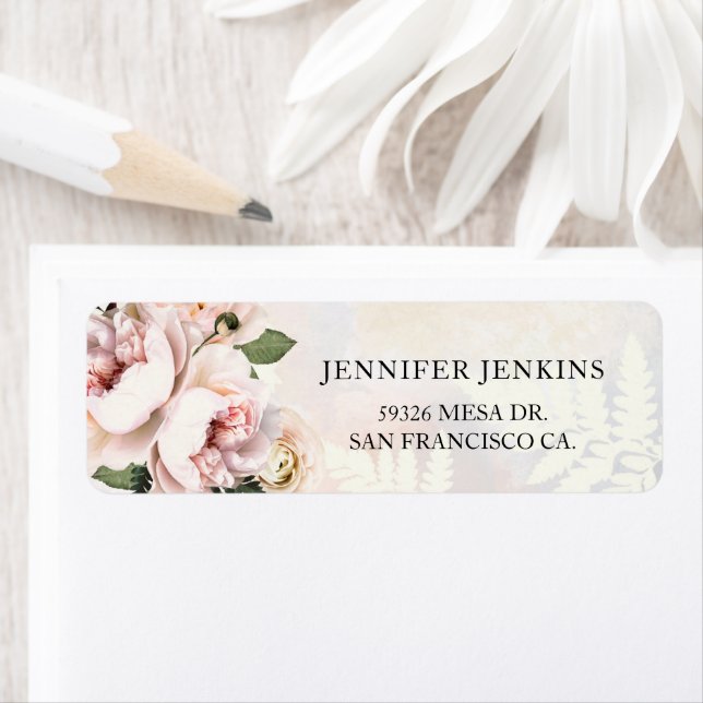 Étiquette Mariage en Rose Pâle Floral (En situation)