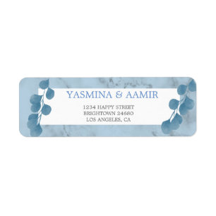 Étiquette Mariage Eucalyptus Foliage Blue Texture Adresse La