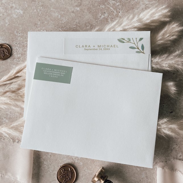 Étiquette Mariage Eucalyptus Veiné Or Envelopper (Créateur téléchargé)