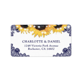 Étiquette Mariage Fleur de Bleu de Marine Tournesol