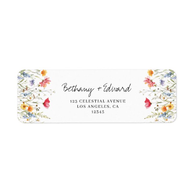 Étiquette Mariage Fleur sauvage aquarelle Adresse de retour (Devant)