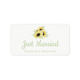 Étiquette Mariage Fleuris Aquarelle Tournesol Just Married