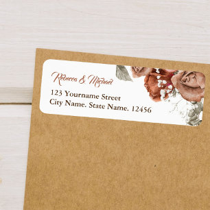 Étiquette Mariage Fleurs de Terracotta Roses Orange Brûlées