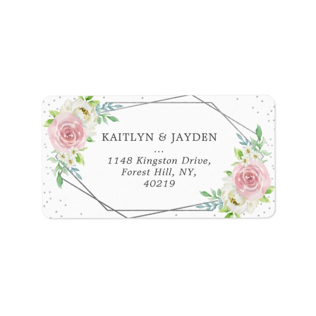 Étiquette Mariage floral à huile géométrique chic (Devant)