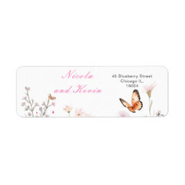 Étiquette Mariage floral à papillon rose profond du printemp