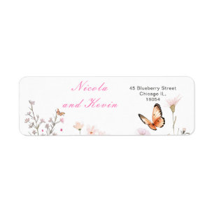 Étiquette Mariage floral à papillon rose profond du printemp