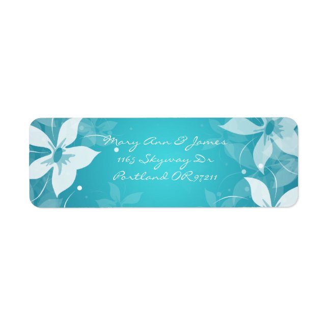 Étiquette Mariage Floral Adresse Fleurs exotiques Bleu (Devant)