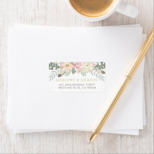 Étiquette Mariage Floral Aquarelle Bohème Or Rose
