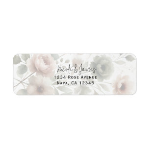 Étiquette Mariage floral aquarelle poussiéreux olive et rose