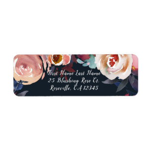 Étiquette Mariage floral bleu foncé et rose pâle