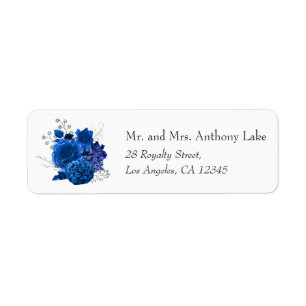 Étiquette Mariage floral bleu royal et argent