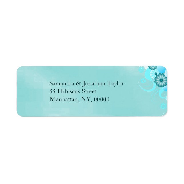Étiquette Mariage floral bleu Turquoise Aqua (Devant)