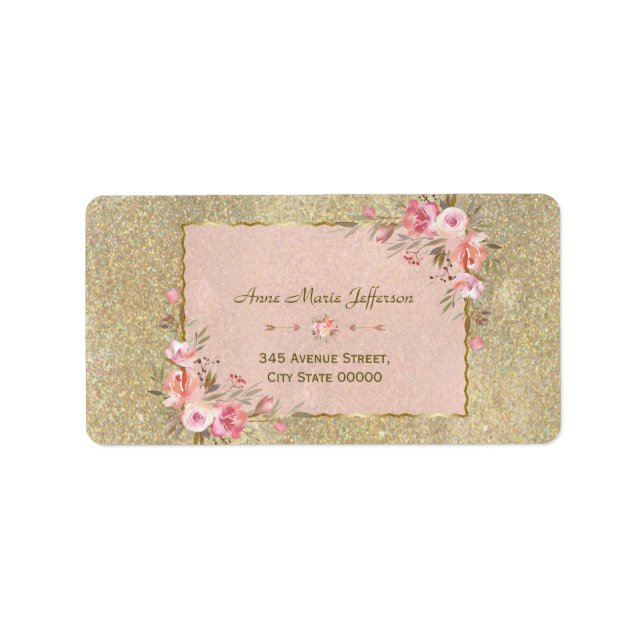 Étiquette Mariage floral brillant Parties scintillant or (Devant)