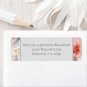 Étiquette Mariage Floral Corail Rougeâtre
