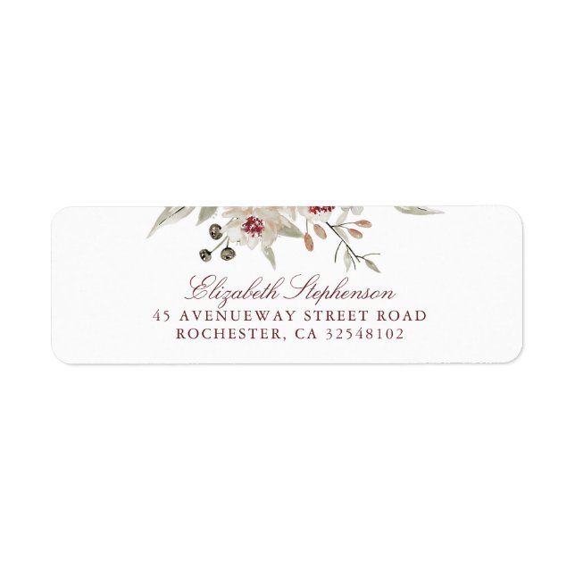 Étiquette Mariage floral de Bourgogne et d'Ivoire (Devant)