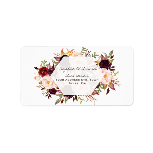 Étiquette Mariage floral de Bourgogne géométrique Marsala (Devant)