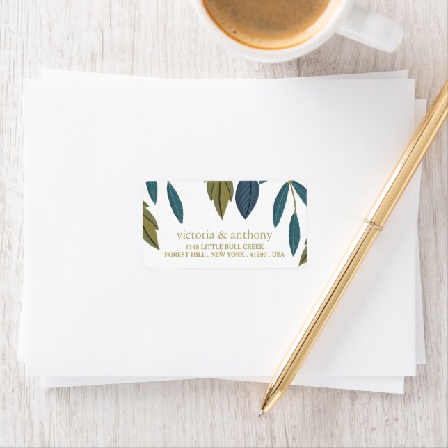 Étiquette Mariage floral feuille rustique (En situation)