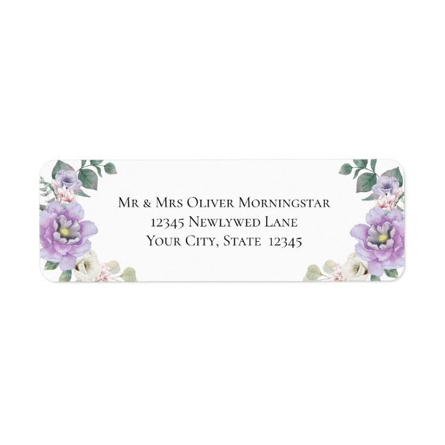 Étiquette Mariage Floral Lavender Peony (Devant)