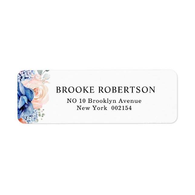 Étiquette Mariage floral rose bleu marine (Devant)
