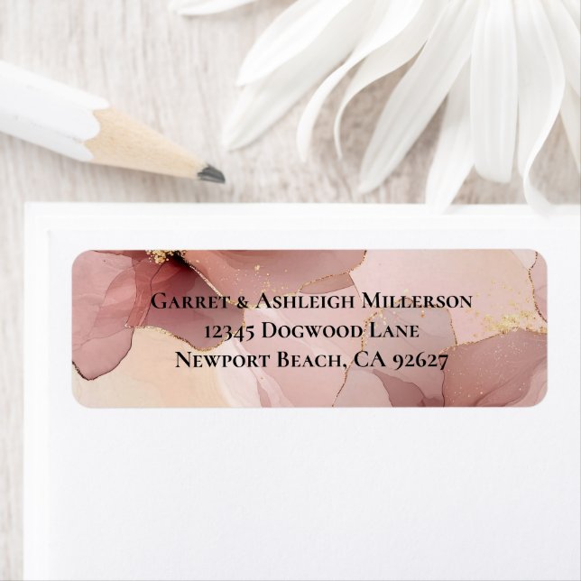 Étiquette Mariage Floral Rose Gold Romantique (En situation)