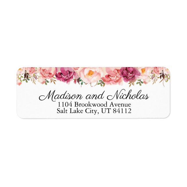 Étiquette Mariage Floral Rose Rustique Retourner l'adresse É (Devant)