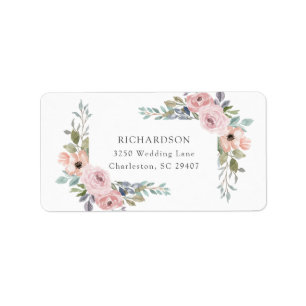 Étiquette Mariage floral subtil des roses d'aquarelle