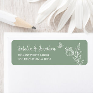 Étiquette Mariage floral vert sauge élégant romantique