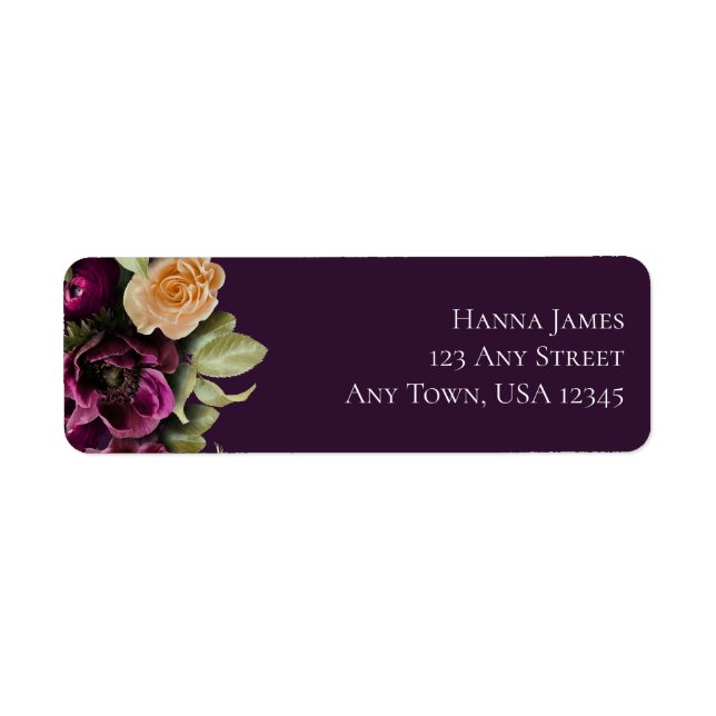 Étiquette Mariage Floral Violet foncé Adresse de retour (Devant)