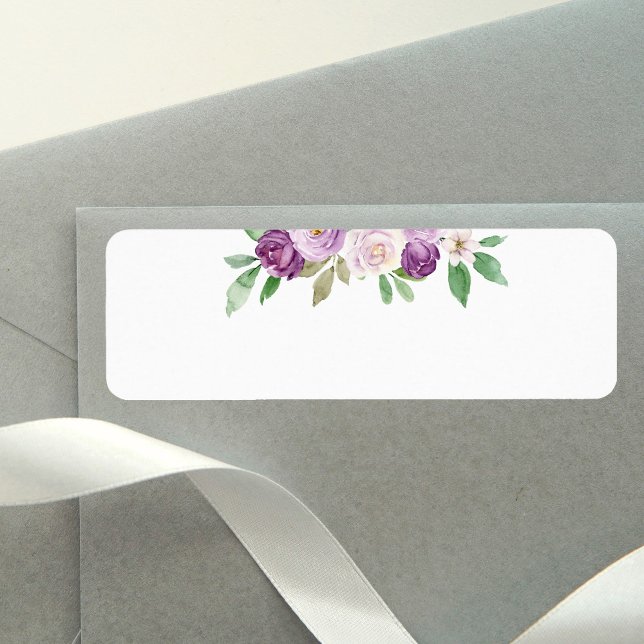 Étiquette Mariage floral violet rustique blanc (Créateur téléchargé)
